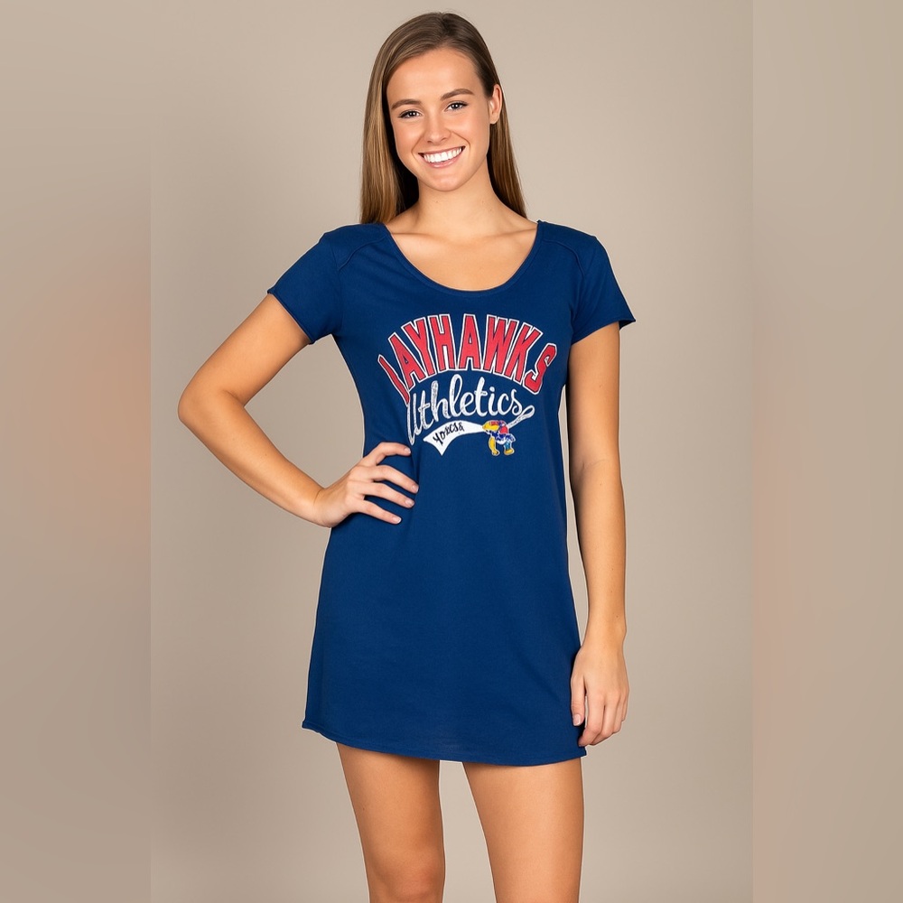 Kansas Jayhawks T-Shirt Dress, Women’s Size Large Blue and Red Collegiate Gear